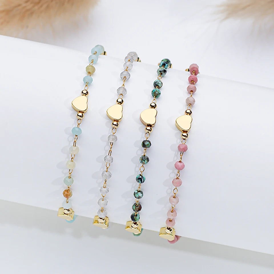 Natural Stone Bracelet on Hand for Women Fashion Jewelry Handwork Chain Bangle Heart Design