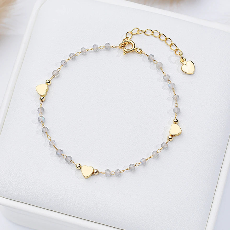 Natural Stone Bracelet on Hand for Women Fashion Jewelry Handwork Chain Bangle Heart Design