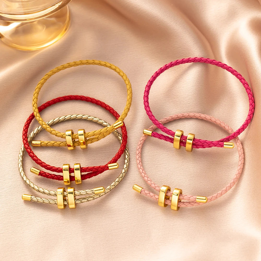 1Pcs Adjustable Braided Eight-Character Buckle Leather Bracelet for Couple Men Women Bangle Jewelry Making Accessories Wholesale