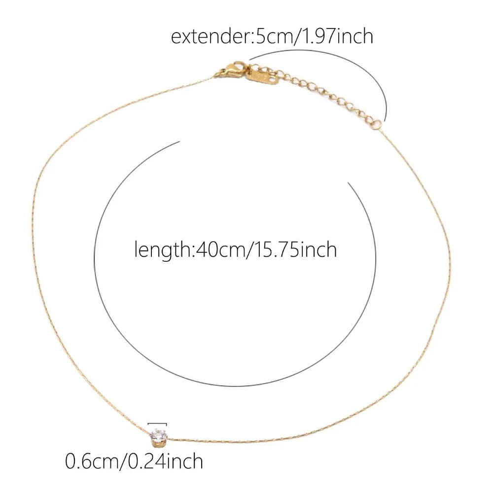 Stainless Steel Gold Plated Dainty Minimalist Zircon Charm anti Tarnish Chain round Clear Cz Stone Necklace for Women Jewelry