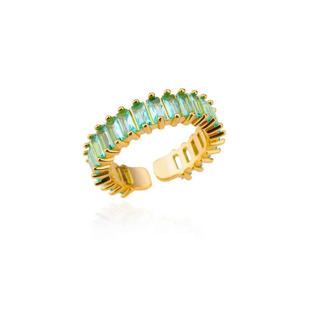 Mini Zircon Green Rings for Women Stainless Steel Gold Color Adjustable Finger Ring Engagement Wedding Christmas Jewelry Gift