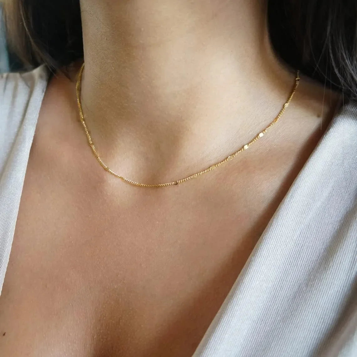 K Gold/Silver Plated Satellite Choker Shining Dots Station Chain Sparkle Chain Necklace Link Chain Exquisite Jewelry for Women