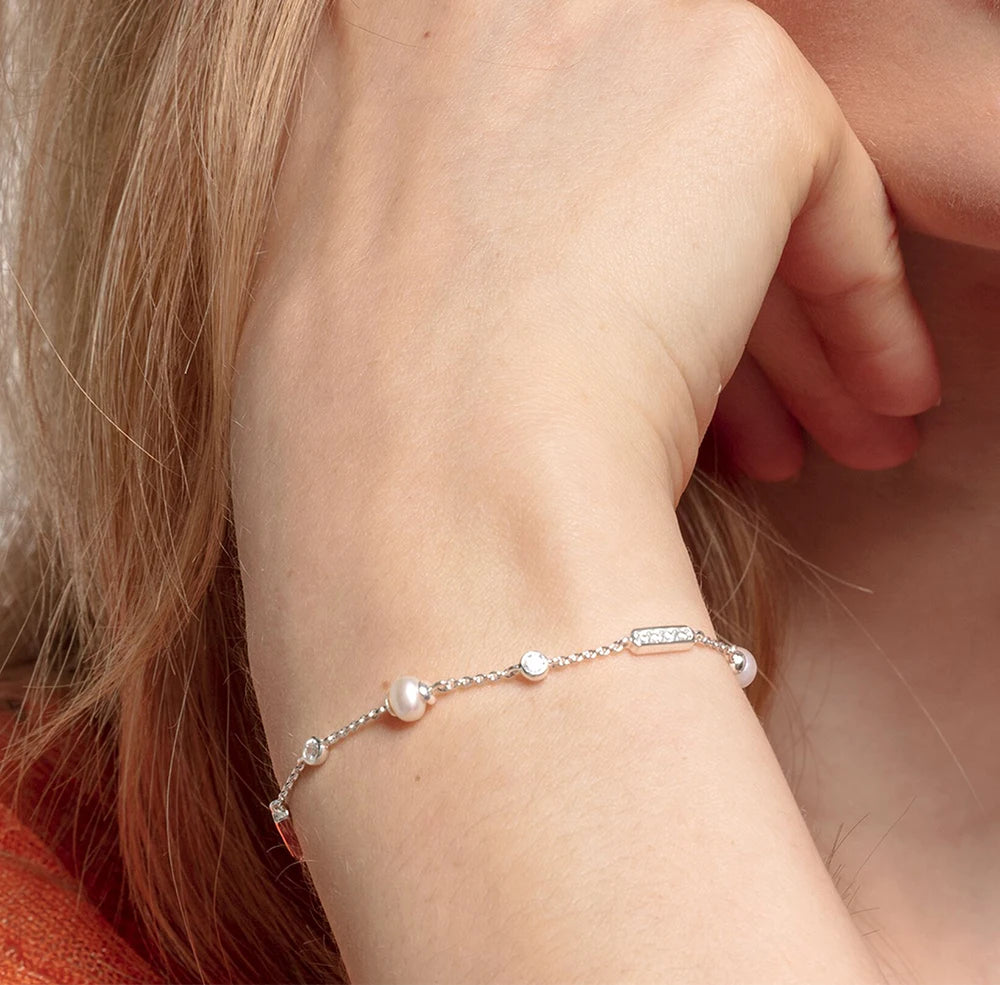 Bracelet Freshwater Pearl and White Stone 925 Sterling Silver Fine Jewelry Europe Women Classic Gift