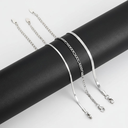 3Pcs/Set Minimalist Chain Bracelet for Men Boys,Stainless Steel Silver Color Chain Adjustable Wristband,Simple Jewelry Set Gift