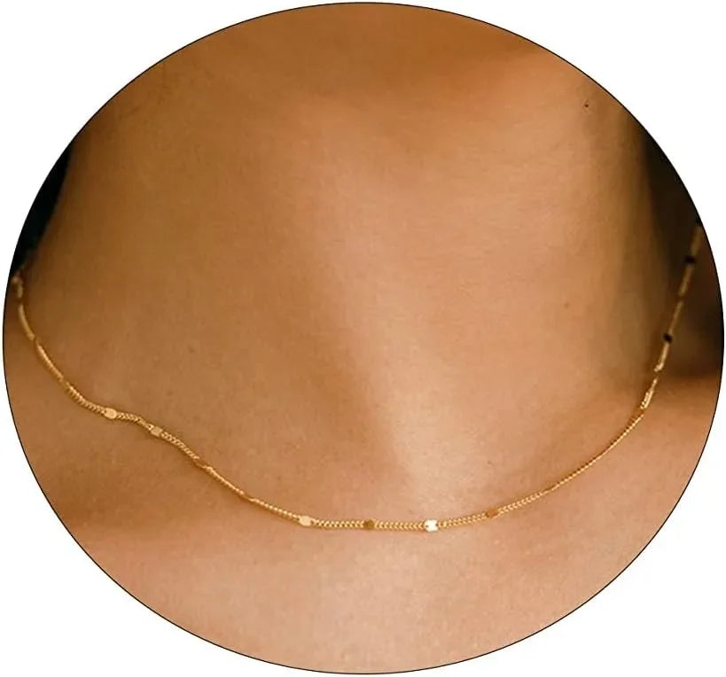 K Gold/Silver Plated Satellite Choker Shining Dots Station Chain Sparkle Chain Necklace Link Chain Exquisite Jewelry for Women