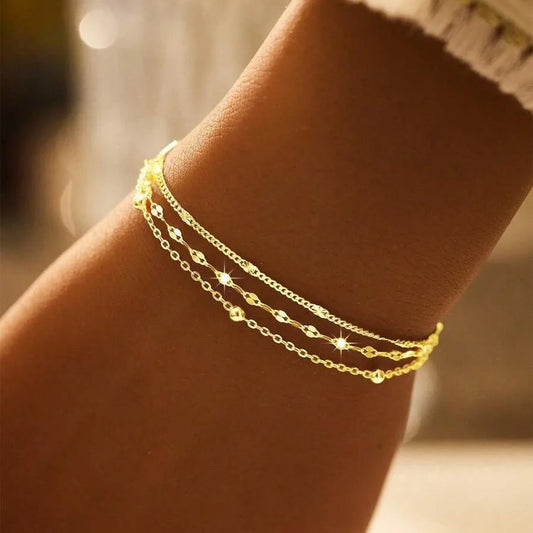 Sparking 925 Sterling Silver Chain Bracelets for Women Luxury Elegant Three Layer Geometric Bead Bracelet Party Wedding Jewelry