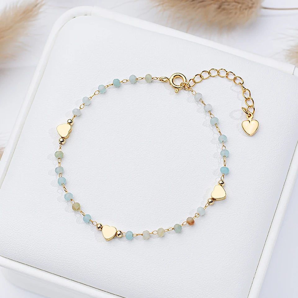 Natural Stone Bracelet on Hand for Women Fashion Jewelry Handwork Chain Bangle Heart Design
