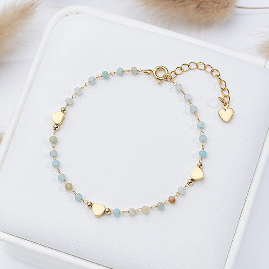 Natural Stone Bracelet on Hand for Women Fashion Jewelry Handwork Chain Bangle Heart Design
