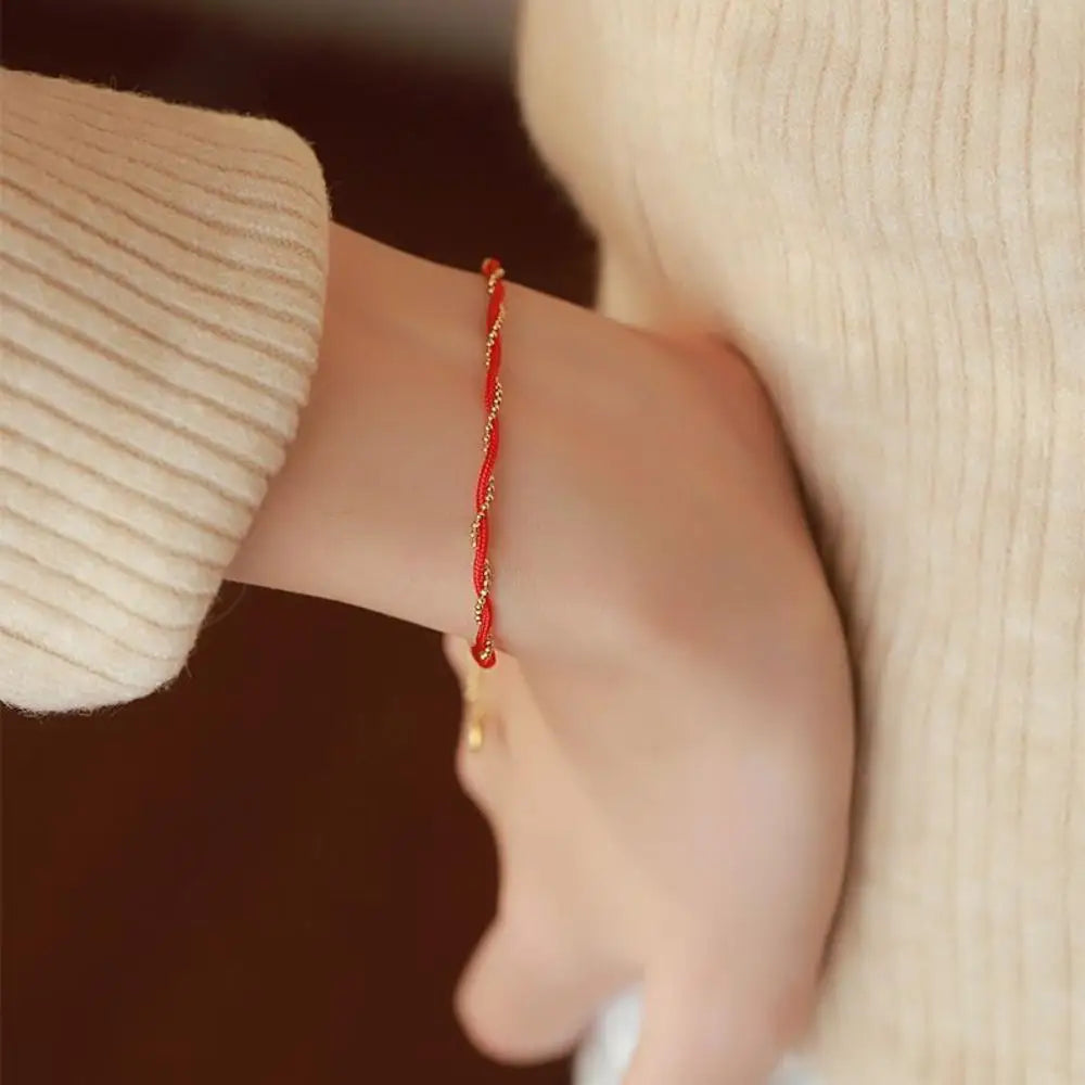 Stainless Steel Blessing Red Rope Bracelet for Women Girls Gold Color Exquisite Chinese Style Wrist Chains Party Jewelry Gifts