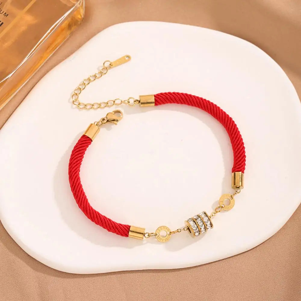 Stainless Steel Blessing Red Rope Bracelet for Women Girls Gold Color Exquisite Chinese Style Wrist Chains Party Jewelry Gifts