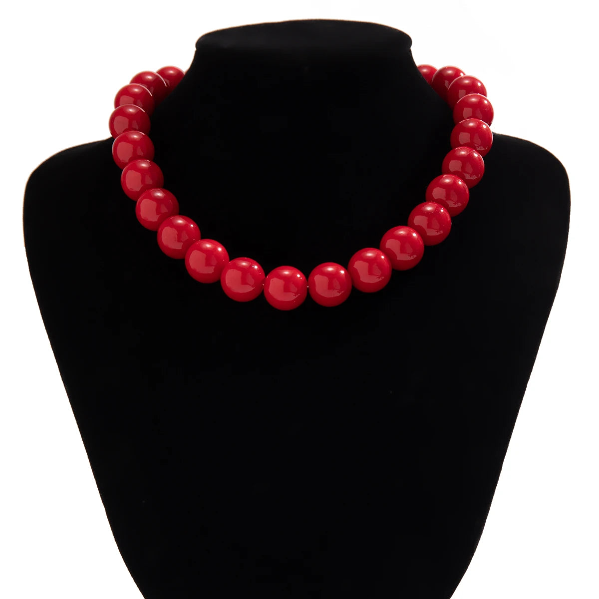 Gothic Simple Acrylic Red\Black Big Ball Bead Chain Necklace Women'S Y2K Korean Clavicle Necklace Trendy Party Jewelry
