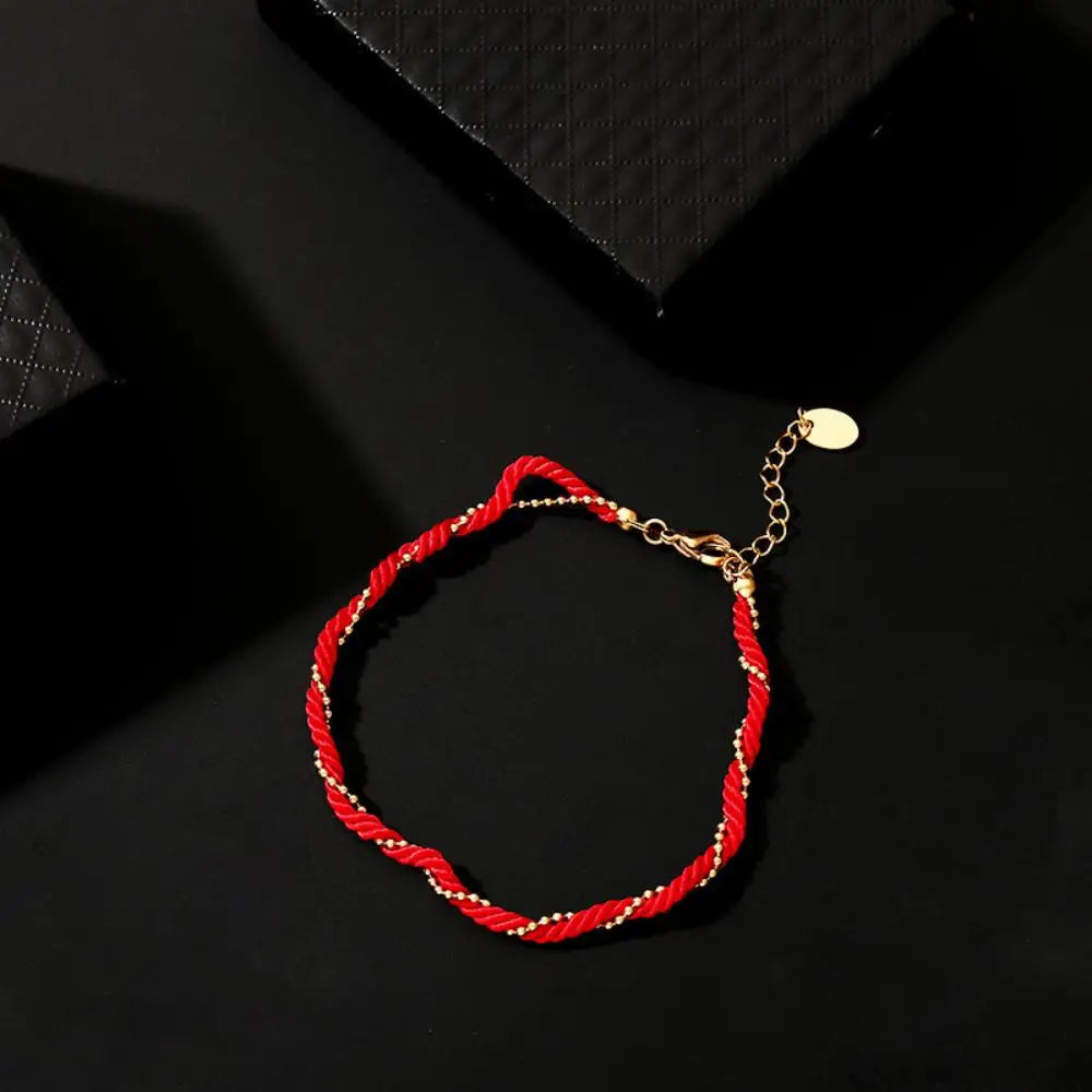 Stainless Steel Blessing Red Rope Bracelet for Women Girls Gold Color Exquisite Chinese Style Wrist Chains Party Jewelry Gifts