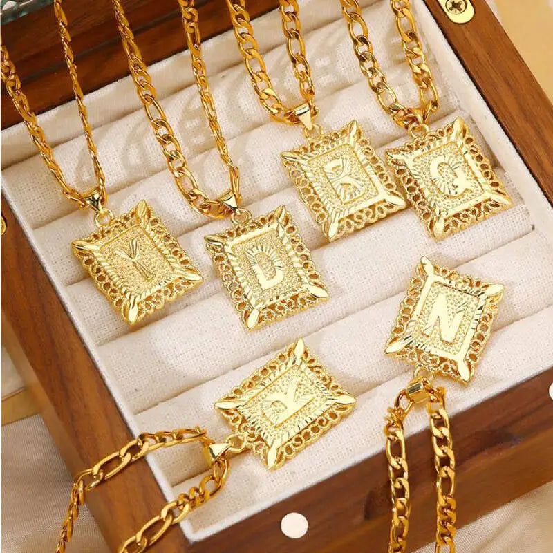 Square Initial Pendant Necklace