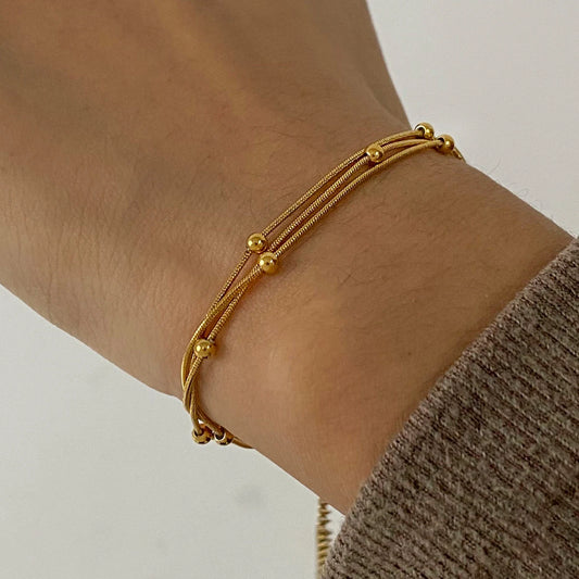 Exquisite 18K Gold Color Plating Stainless Steel Chain Bracelet Dainty Silver Bracelet Adjustable Bracelet Stackable Cha