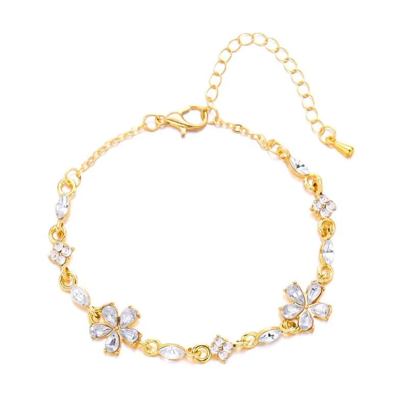 Luxury Colorful Zircon Flower Bracelet for Women Girls Korean Sweet Gold Color Crystal Adjustable Bracelet Jewelry Gift
