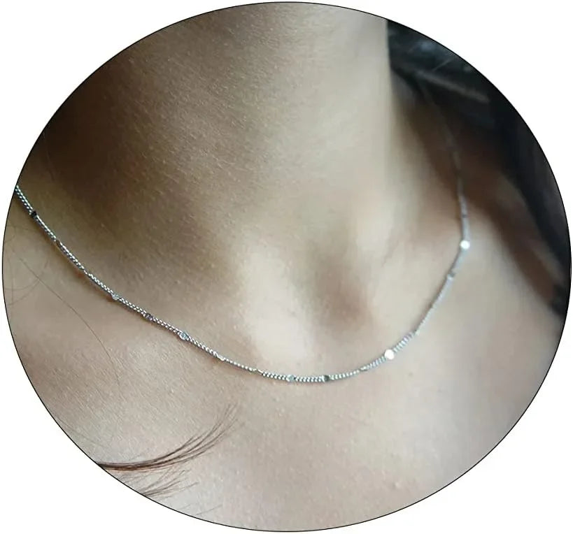 K Gold/Silver Plated Satellite Choker Shining Dots Station Chain Sparkle Chain Necklace Link Chain Exquisite Jewelry for Women