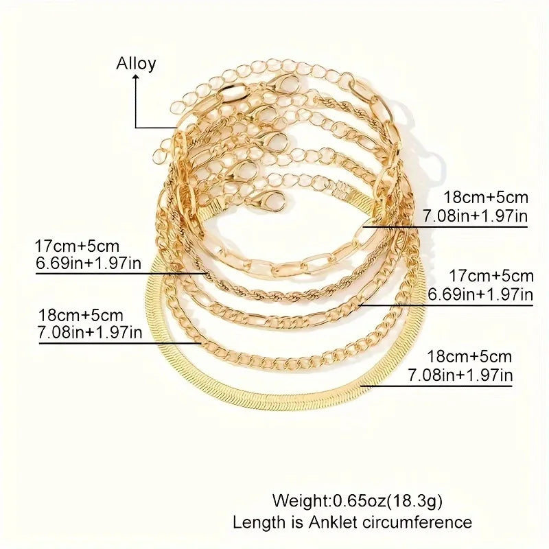 5 Bracelet Set Bohemian Minimalist Hand Decoration Metal Chain Women's Multi Layered Chain