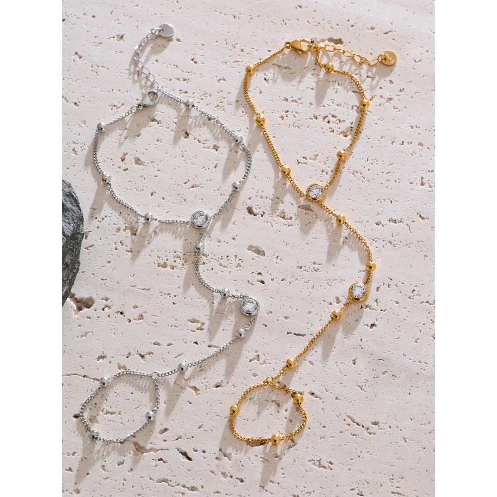 Stainless Steel Hand Chain Wrist with Finger Fashion Accessories Bracelet for Women Gold Platinum PVD Plated Chic Jewelry