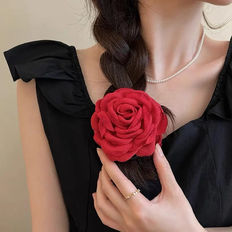 French Fabric Rose Flower Hair Claw Clips for Women Girls Hair Clip Barrette Hairpins Hair Clamps Headwear Hair Accessories Gift