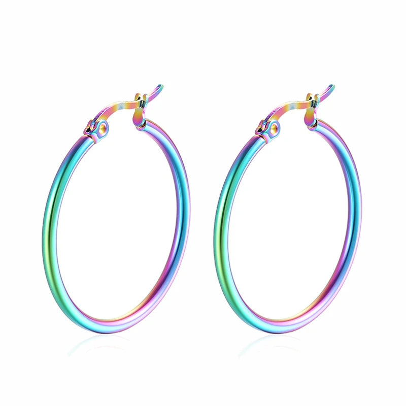 30-80Mm Big Simple Classic Hoop Earrings for Women Girls Circle Stainless Steel Earrings Gold Silver Color round Earings Gift