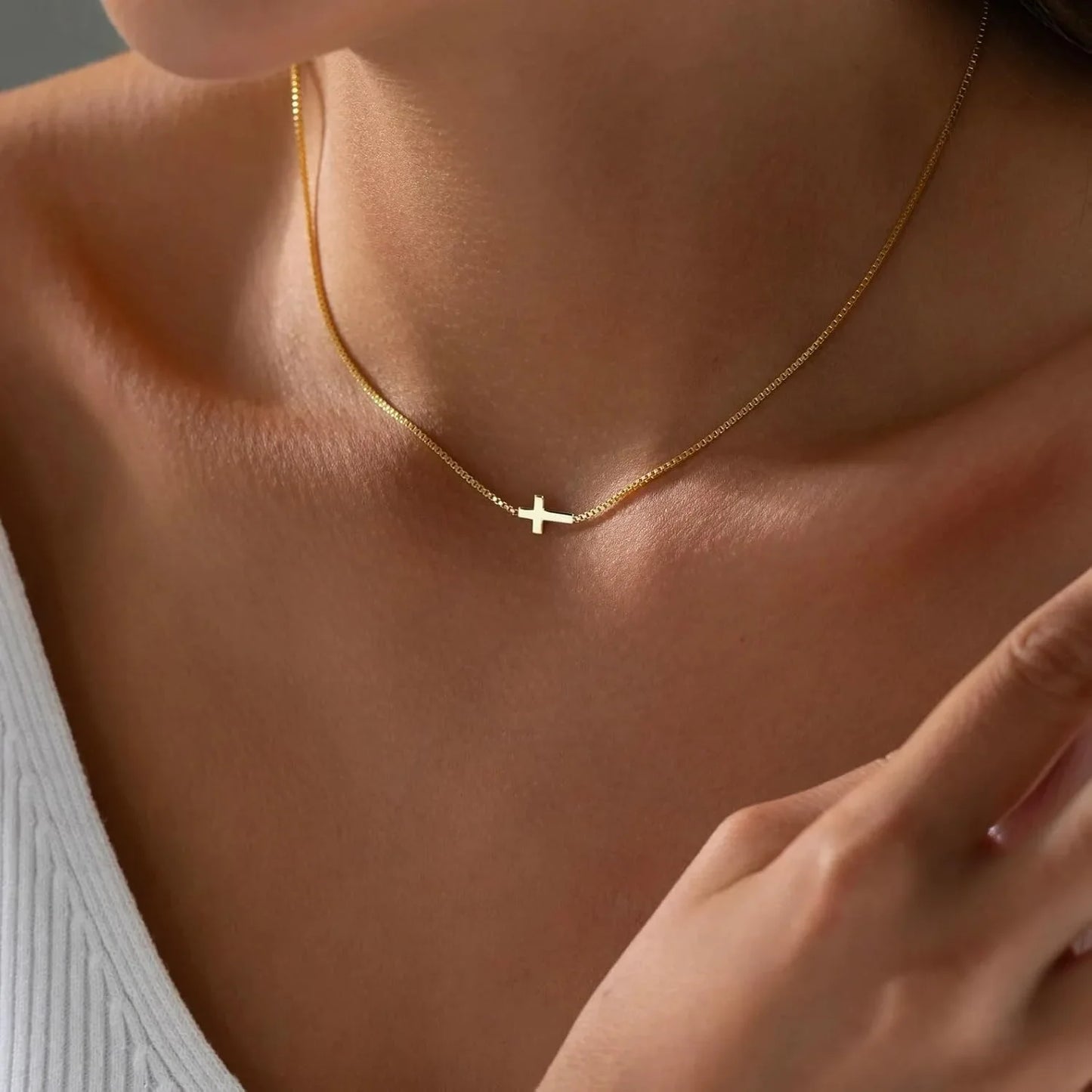 Cross Necklace for Women 14K Gold Plated Small Cross Pendant Choker Simple Trendy Charm Chain Necklace Jewelry Religious Gift