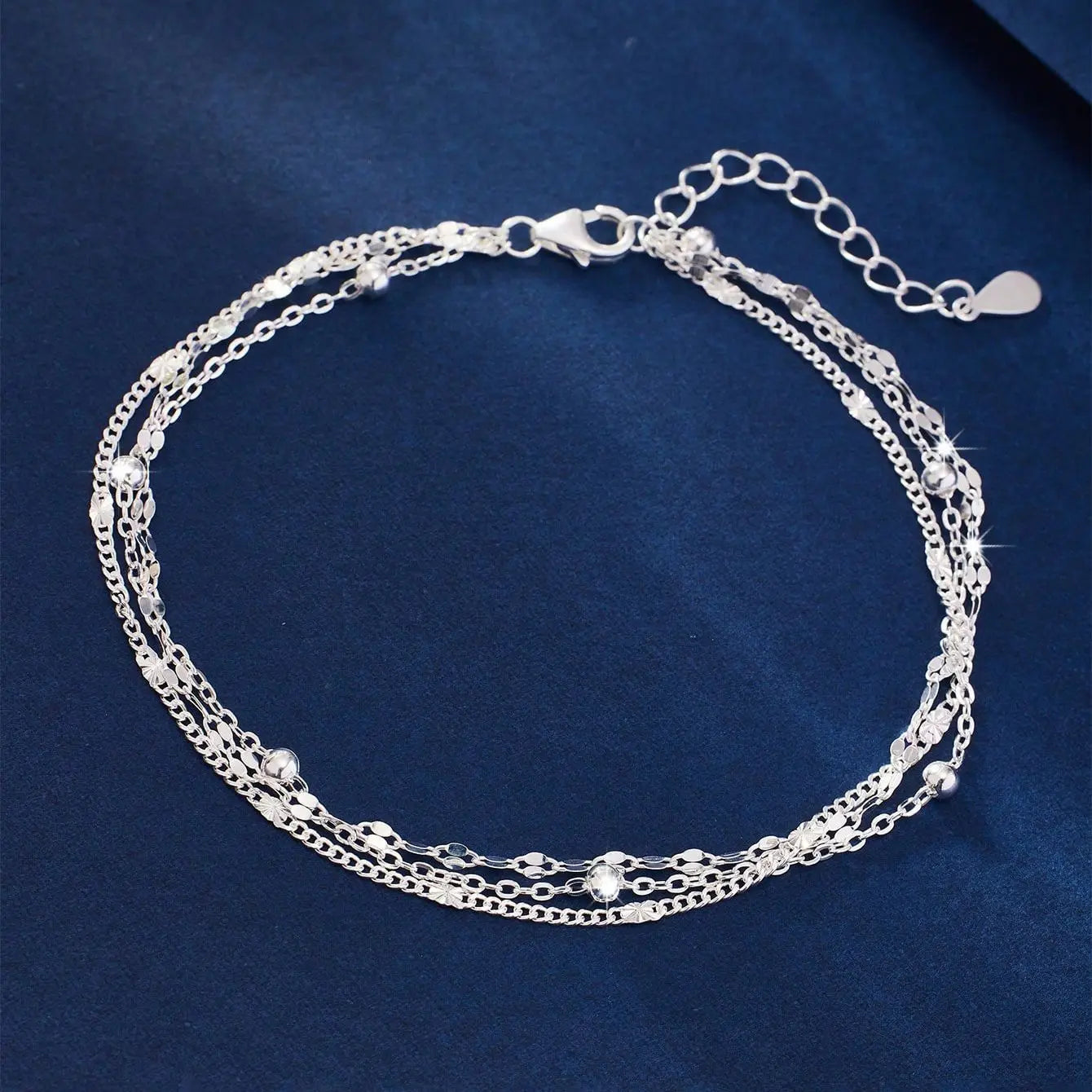 Sparking 925 Sterling Silver Chain Bracelets for Women Luxury Elegant Three Layer Geometric Bead Bracelet Party Wedding Jewelry