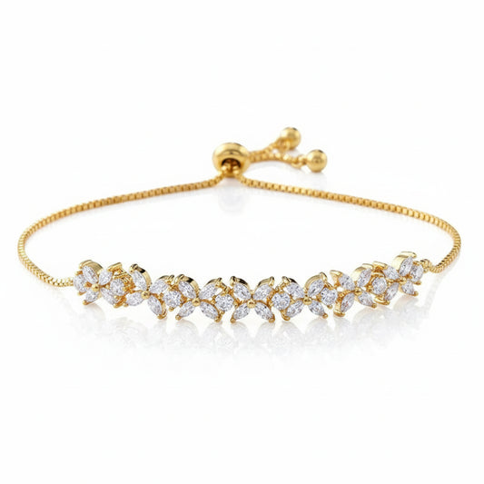 Classic Shiny Clear Zircon Flowers Adjustable Charm Bracelets for Women Sliver Color Fashion Wedding Jewelry