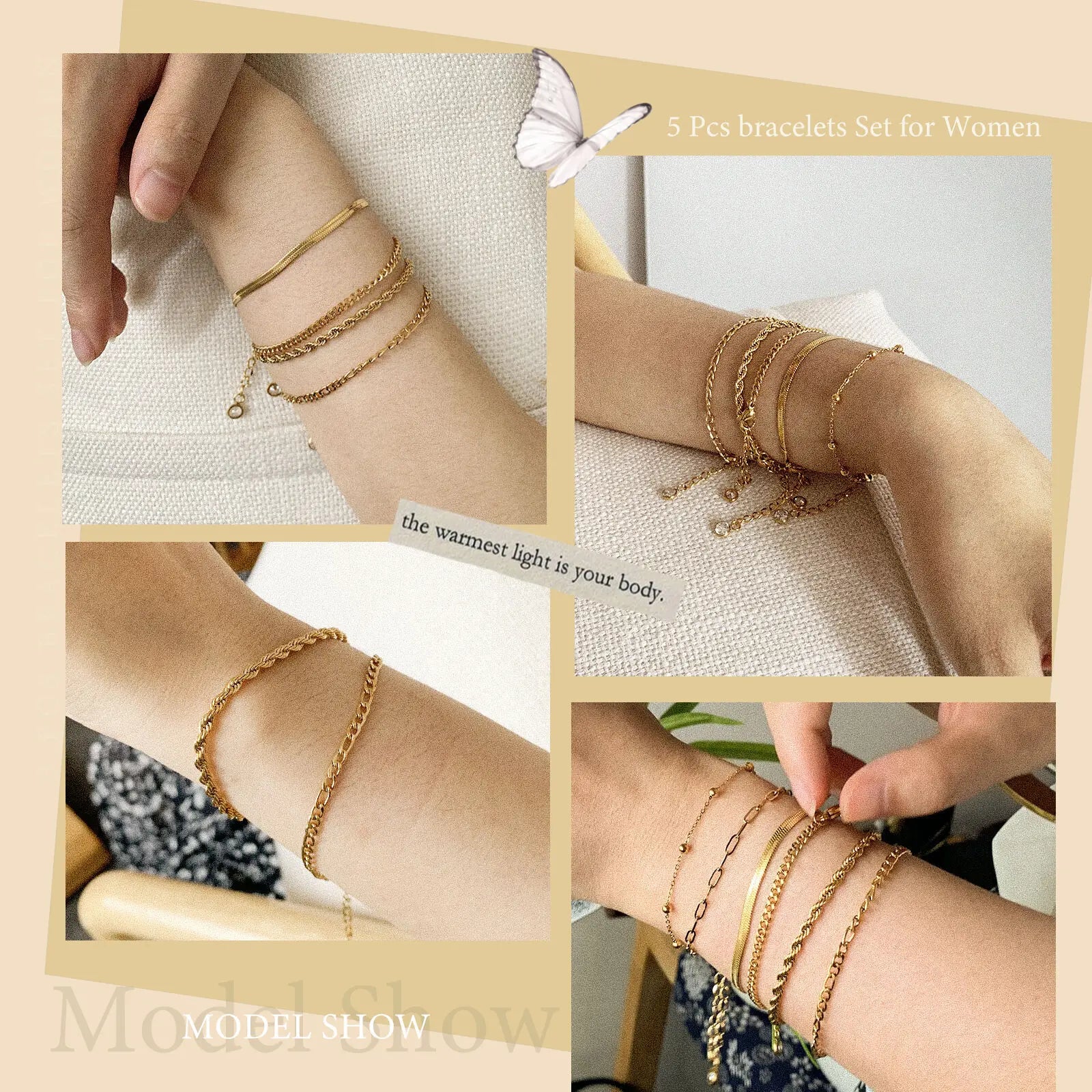 6Pcs/3Pcs Women Chain Bracelets Set, Rope Chain Cuban Chain Snake Links Bracelets, New Gold Plated Minimalist Jewelry Set