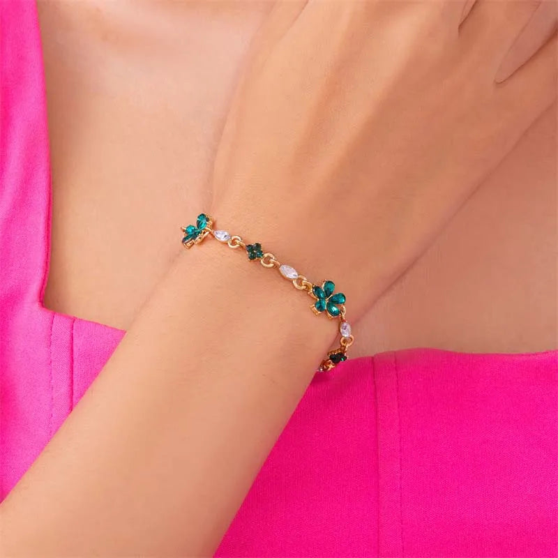 Luxury Colorful Zircon Flower Bracelet for Women Girls Korean Sweet Gold Color Crystal Adjustable Bracelet Jewelry Gift