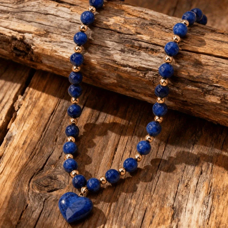 Round Bead Chain Paired with Blue Heart-Shaped Synthetic Zirconia Pendant Necklace Women'S Fashion Party Evening Dress Jewelry