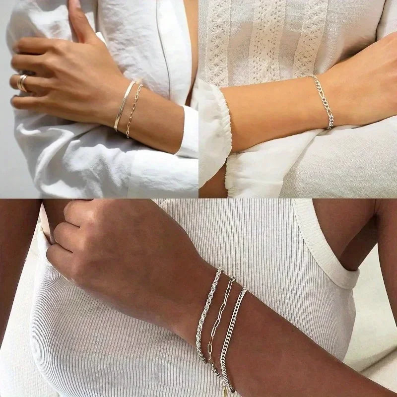 Vintage Punk Style Women'S Bracelet Set Silver 925 Bracelet Plated Gold Bracelet Cuban & Paper Clip Chains Fashion Accessories