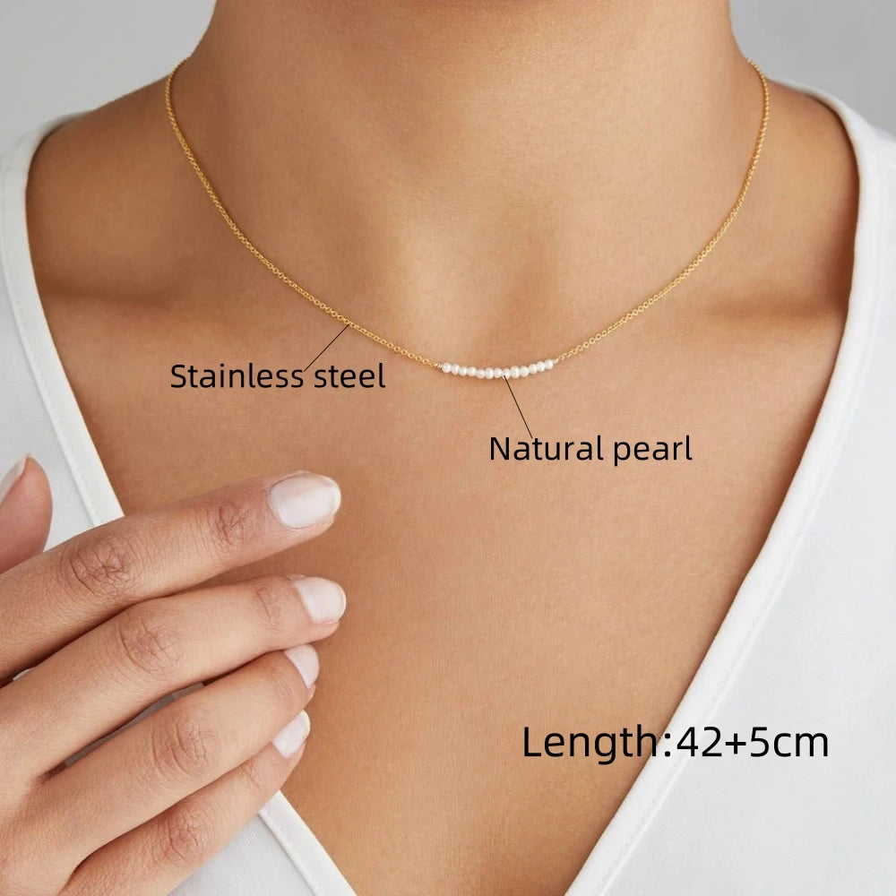 Vlen Stainless Steel Necklace with Natural Pearl Elegant Necklaces for Women 18K Gold Plated Chain Choker Exquisite Jewelry