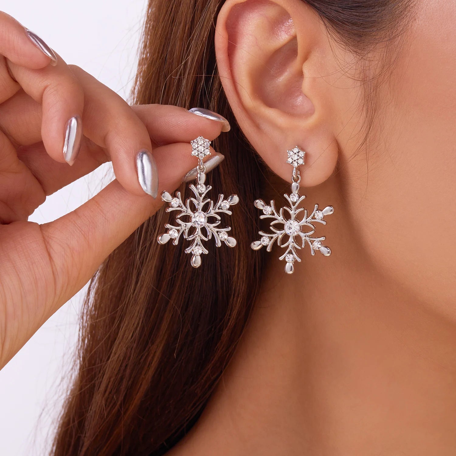 Fashion Christmas Snowflake Stud Earrings for Women Crystal Zircon Pearl Dangle Piercing Ear Jewelry Girl New Year Party Gifts