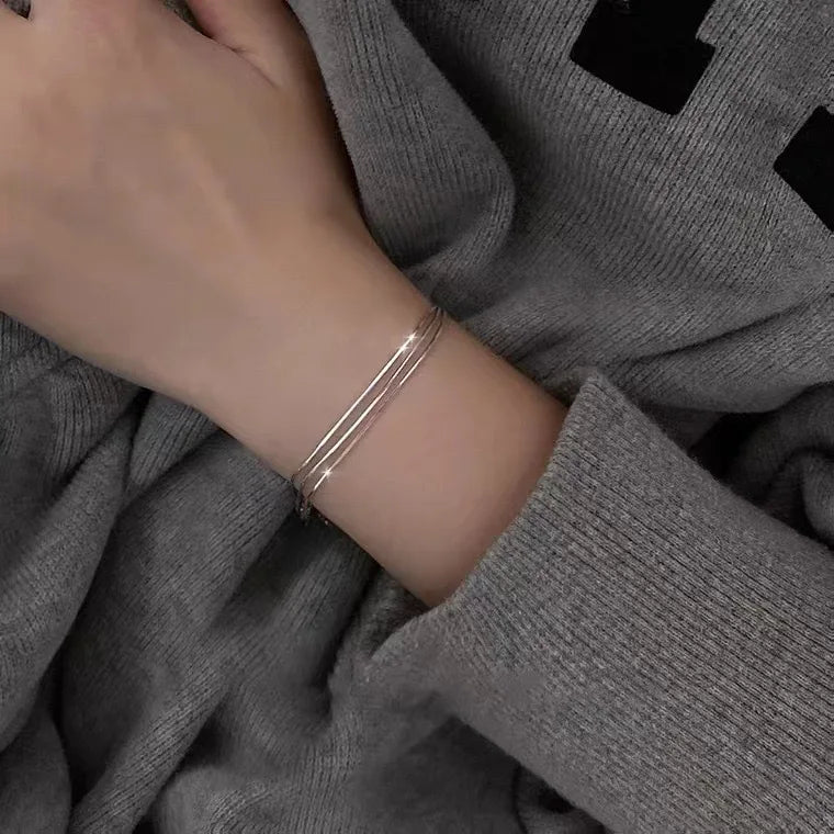 Fashion 925 Sterling Silver Bracelets for Women Simple Korean Multi Layer Coil Adjustable Bracelets Party Wedding Jewelry Gifts