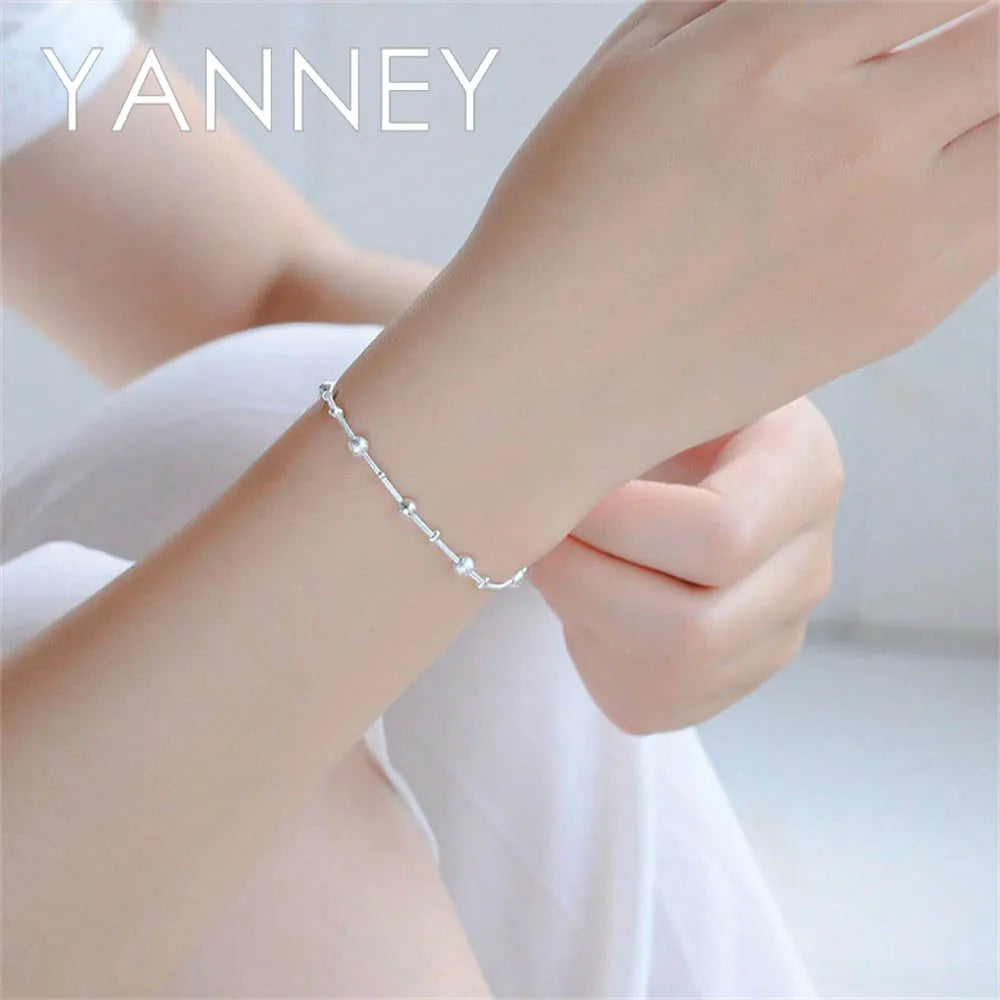 925 Sterling Silver 8 Inches Exquisite Shiny Beads Bracelet Charm Women Fashion Gift Jewelry Wedding Party Christmas Accessories