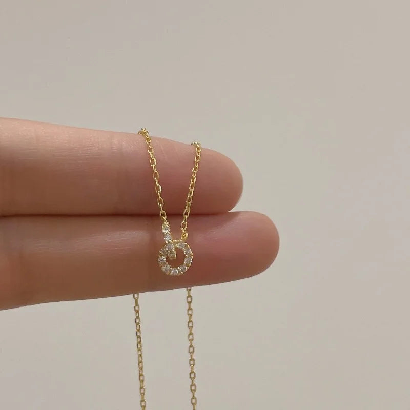 Christmas Gift 925 Sterling Silver Double Ring Zircon Necklace with Simple Temperament Geometric Collarbone Chain Party Jewelry