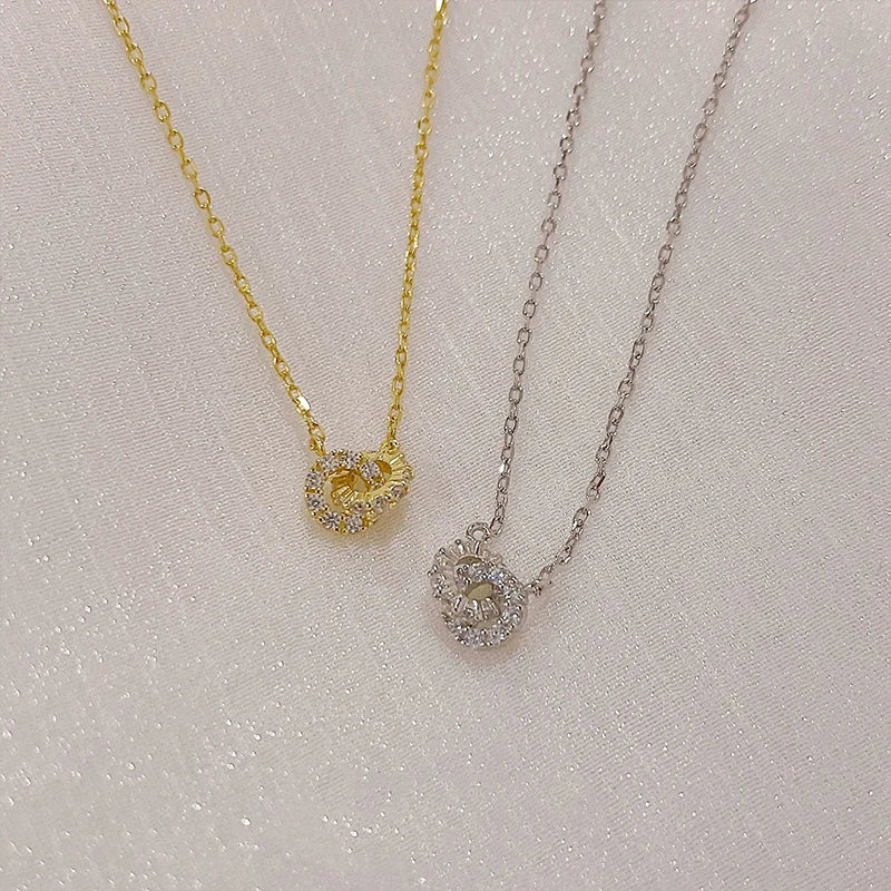 Christmas Gift 925 Sterling Silver Double Ring Zircon Necklace with Simple Temperament Geometric Collarbone Chain Party Jewelry