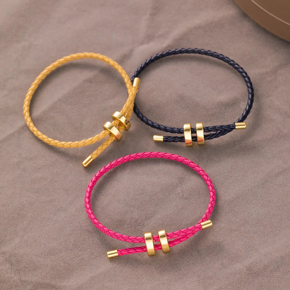 1Pcs Adjustable Braided Eight-Character Buckle Leather Bracelet for Couple Men Women Bangle Jewelry Making Accessories Wholesale