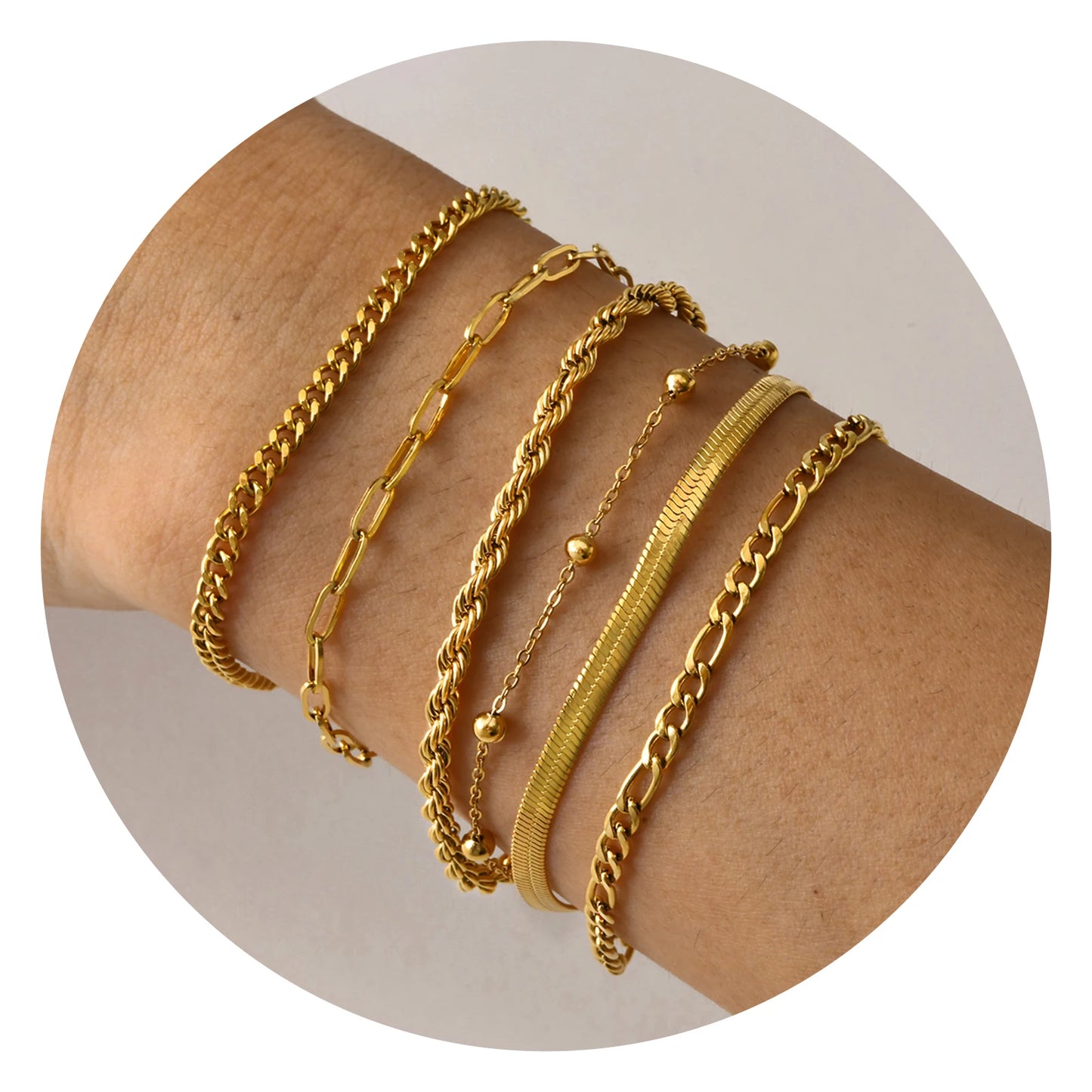 6Pcs/3Pcs Women Chain Bracelets Set, Rope Chain Cuban Chain Snake Links Bracelets, New Gold Plated Minimalist Jewelry Set
