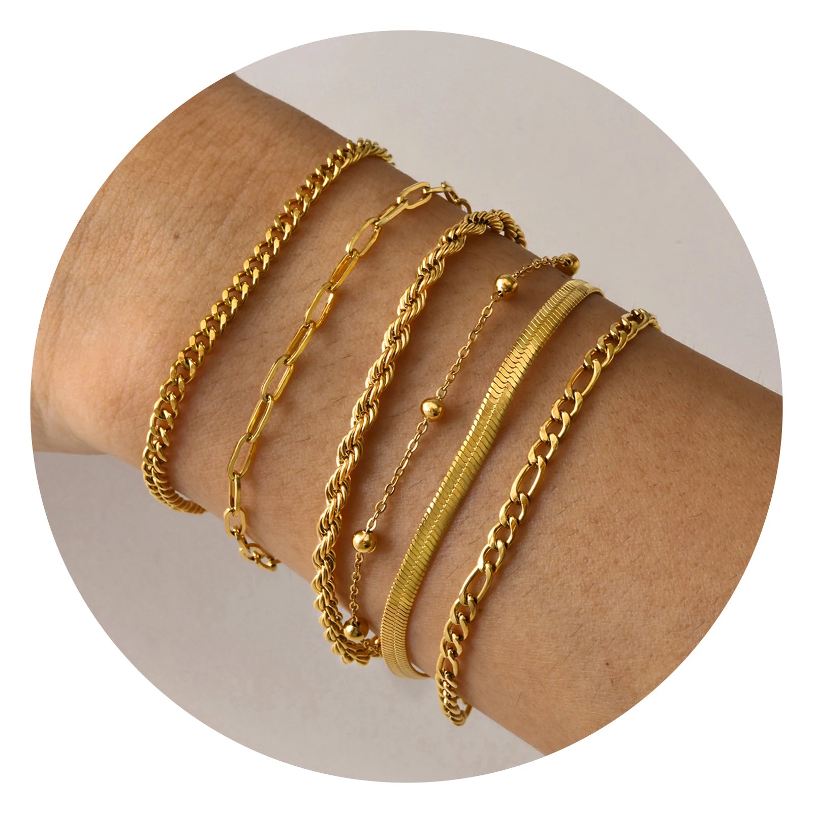 6Pcs/3Pcs Women Chain Bracelets Set, Rope Chain Cuban Chain Snake Links Bracelets, New Gold Plated Minimalist Jewelry Set