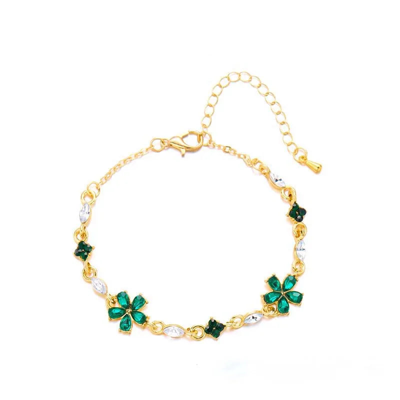 Luxury Colorful Zircon Flower Bracelet for Women Girls Korean Sweet Gold Color Crystal Adjustable Bracelet Jewelry Gift