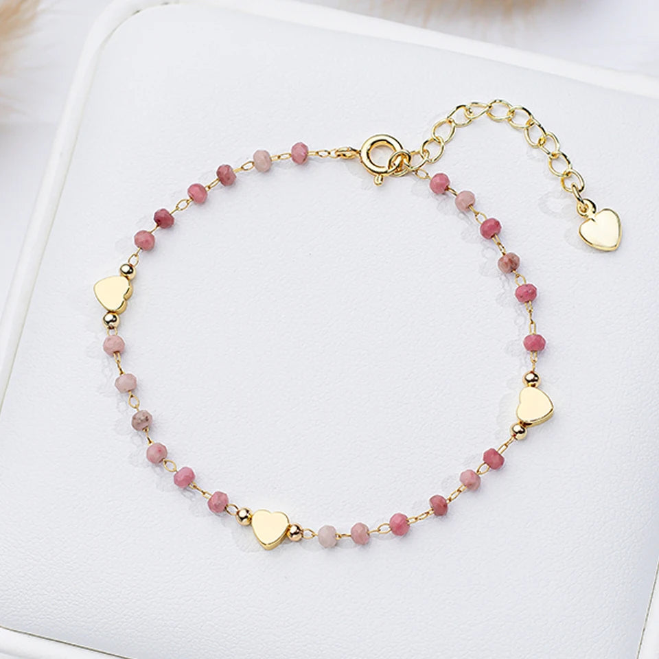 Natural Stone Bracelet on Hand for Women Fashion Jewelry Handwork Chain Bangle Heart Design