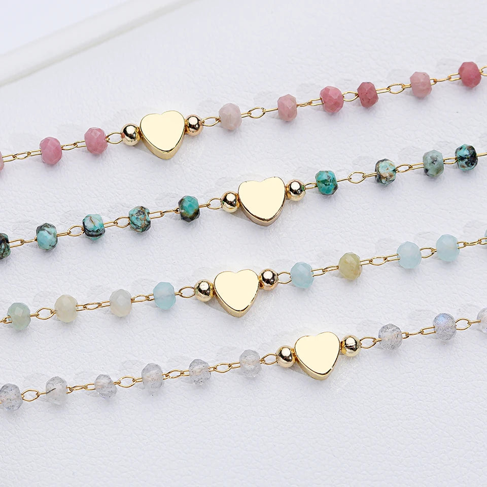 Natural Stone Bracelet on Hand for Women Fashion Jewelry Handwork Chain Bangle Heart Design