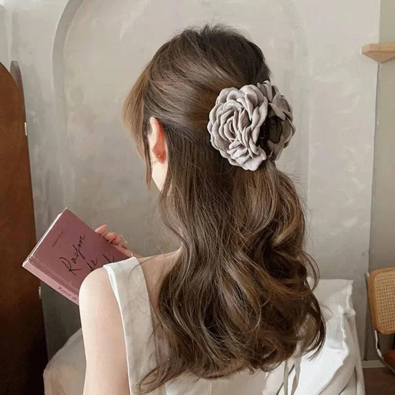 French Fabric Rose Flower Hair Claw Clips for Women Girls Hair Clip Barrette Hairpins Hair Clamps Headwear Hair Accessories Gift