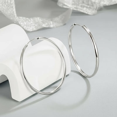 Genuine Sterling Silver Round Hoop Earrings for Women