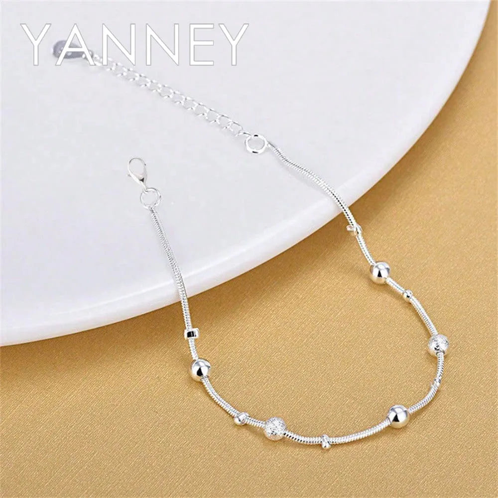 925 Sterling Silver 8 Inches Exquisite Shiny Beads Bracelet Charm Women Fashion Gift Jewelry Wedding Party Christmas Accessories