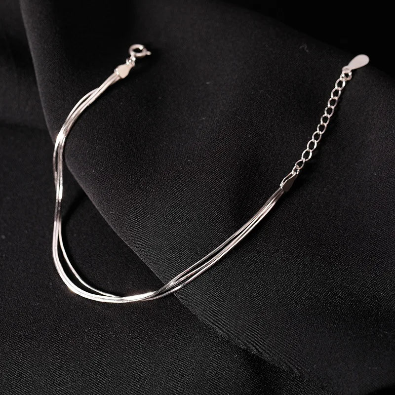 Fashion 925 Sterling Silver Bracelets for Women Simple Korean Multi Layer Coil Adjustable Bracelets Party Wedding Jewelry Gifts