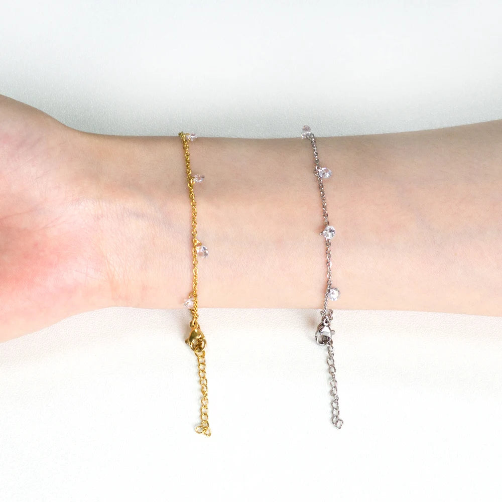 Stainless Steel Bracelets for Women Gold Plated Silver Color Charm Cubic Zirconia Link Chain Bracelets Pulsera Collier