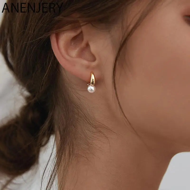 Imitation Pearl Hoop Earrings for Women round Wedding Party Ear Jewelry Wholesale