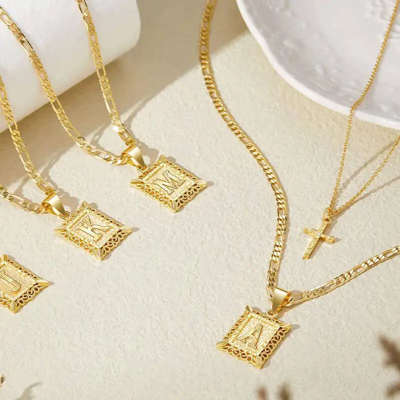 Square Initial Pendant Necklace
